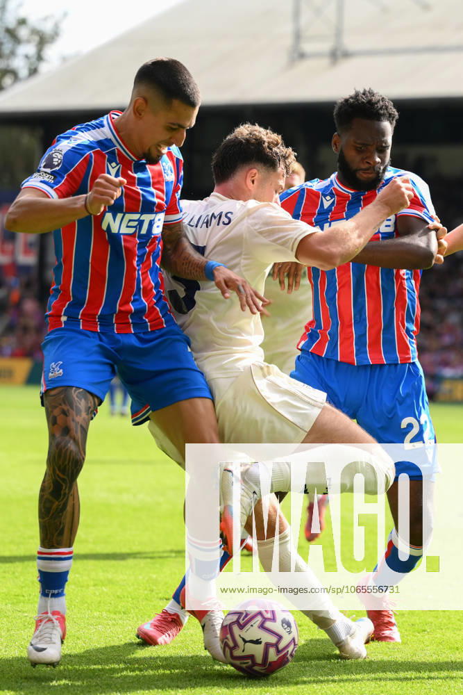 Crystal Palace v Nottingham Forest - Premier League Neco Williams of Nottingham Forest competes with Daniel Munoz and Odsonne Edouard of Crystal Palace during the Premier League match between Crystal Palace and Nottingham Forest at Selhurst Park in London, England, on August 24, 2025. London Greater London United Kingdom
