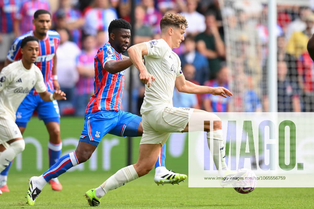 Crystal Palace v Nottingham Forest - Premier League Ryan Yates of Nottingham Forest is under pressure from Jefferson Lerma of Crystal Palace during the Premier League match between Crystal Palace and Nottingham Forest at Selhurst Park in London, England, on August 24, 2025. London Greater London United Kingdom