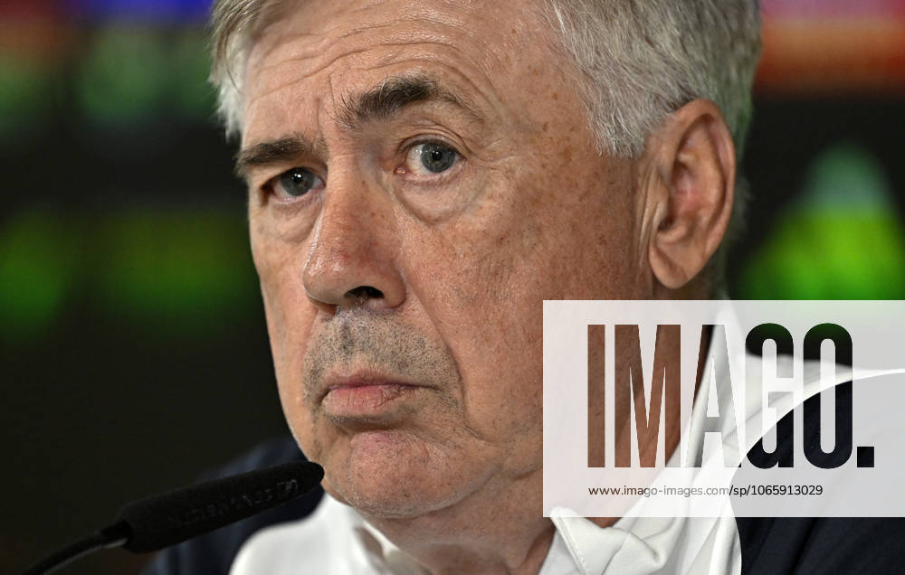 Training session of Real Madrid MADRID, SPAIN - SEPTEMBER 29: Head coach of Real Madrid, Carlo Ancelotti speaks to press during a training session ahead of La Liga week 8 soccer match between Real Madrid and Girona, at Ciudad Real Madrid in Madrid, Spain on September 29, 2023. Madrid Spain. Editorial use only. Please get in touch for any other usage.