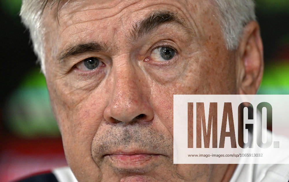 Training session of Real Madrid MADRID, SPAIN - SEPTEMBER 29: Head coach of Real Madrid, Carlo Ancelotti speaks to press during a training session ahead of La Liga week 8 soccer match between Real Madrid and Girona, at Ciudad Real Madrid in Madrid, Spain on September 29, 2023. Madrid Spain. Editorial use only. Please get in touch for any other usage.