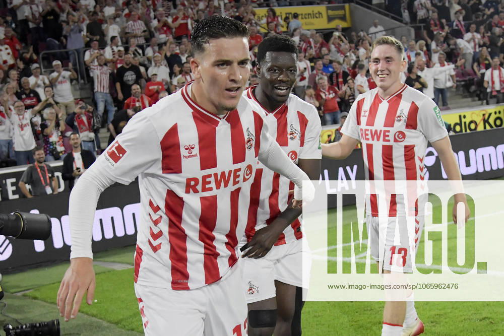Said El Mala (Koeln 13) jubelt nach dem Tor zum 4:0 mit Ragnar Ache (Koeln 9) Isak Johannesson (Koeln 18) 31.08.2025 Fussball 1. FC Koeln vs SC Freiburg, Rheinenergiestadion, Koeln, DFB DFL REGULATIONS PROHIBIT ANY USE OF PHOTOGRAPHS AS IMAGE SEQUENCES AND OR QUASI-VIDEO