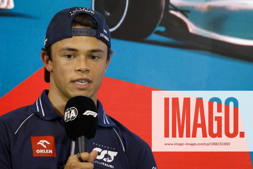 Drivers press conference, PK, Pressekonferenz held in Florida ahead of the F1 Grand Prix of Miami MIAMI GARDENS, FLORIDA, UNITED STATES - MAY 4: Driver Nyck de Vries of Scuderia AlphaTauri speaks during a drivers press conference ahead of the F1 Grand Prix of Miami at the Miami International Autodrome on May 04, 2023 in Miami Gardens, Florida, United States. Florida United States. Editorial use only. Please get in touch for any other usage.