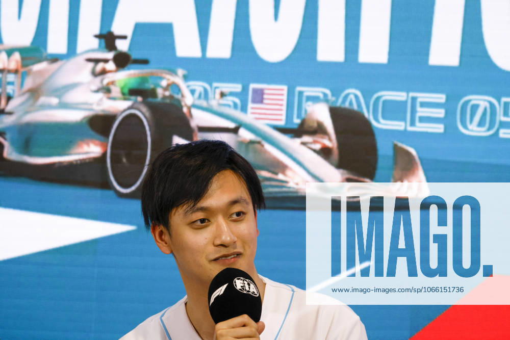 Drivers press conference, PK, Pressekonferenz held in Florida ahead of the F1 Grand Prix of Miami MIAMI GARDENS, FLORIDA, UNITED STATES - MAY 4: Driver Zhou Guanyu of Oracle Alfa Romeo F1 Team speaks during a drivers press conference ahead of the F1 Grand Prix of Miami at the Miami International Autodrome on May 04, 2023 in Miami Gardens, Florida, United States. Florida United States. Editorial use only. Please get in touch for any other usage.
