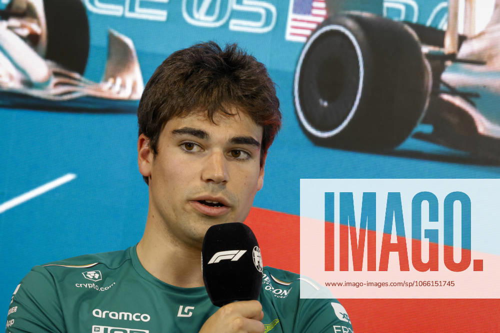 Drivers press conference, PK, Pressekonferenz held in Florida ahead of the F1 Grand Prix of Miami MIAMI GARDENS, FLORIDA, UNITED STATES - MAY 4: Driver Lance Stroll of Aston Martin speaks during a drivers press conference ahead of the F1 Grand Prix of Miami at the Miami International Autodrome on May 04, 2023 in Miami Gardens, Florida, United States. Florida United States. Editorial use only. Please get in touch for any other usage.