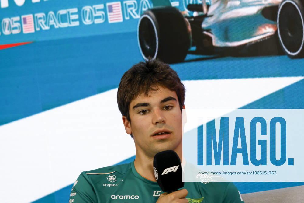 Drivers press conference, PK, Pressekonferenz held in Florida ahead of the F1 Grand Prix of Miami MIAMI GARDENS, FLORIDA, UNITED STATES - MAY 4: Driver Lance Stroll of Aston Martin speaks during a drivers press conference ahead of the F1 Grand Prix of Miami at the Miami International Autodrome on May 04, 2023 in Miami Gardens, Florida, United States. Florida United States. Editorial use only. Please get in touch for any other usage.