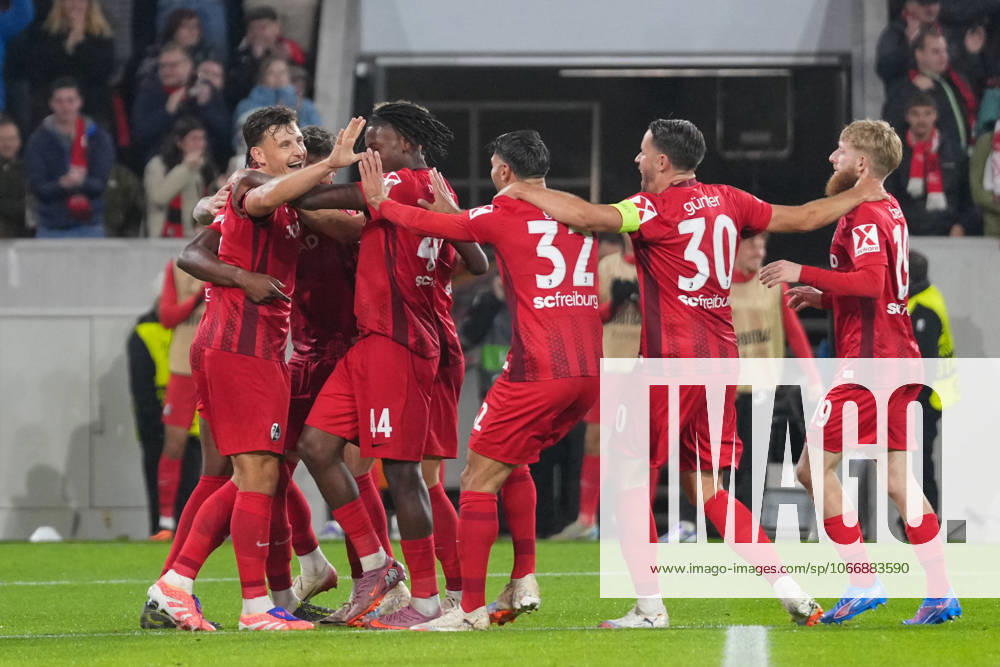 Maximilian Eggestein (SC Freiburg, 08) Torjubel, Emotionen, Torschuss, Abschluss, Torerfolg, Tor, Treffer , Deutschland, Fussball, UEFA Europa League, 1.Spieltag, Ligaphase, 2025 2026, SC Freiburg vs. FC Basel, 24.09.2025, Europa-Park Stadion, Freiburg, Deutschland Freiburg Europa-Park Stadion Baden-Württemberg Deutschland
