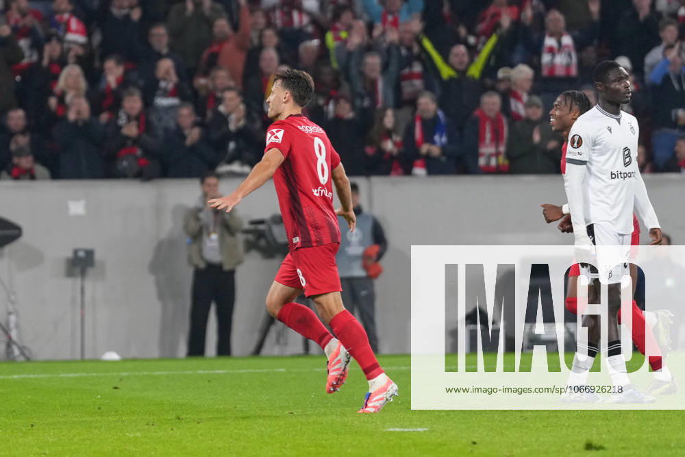 Maximilian Eggestein (SC Freiburg, 08) Torjubel, Emotionen, Torschuss, Abschluss, Torerfolg, Tor, Treffer , Deutschland, Fussball, UEFA Europa League, 1.Spieltag, Ligaphase, 2025 2026, SC Freiburg vs. FC Basel, 24.09.2025, Europa-Park Stadion, Freiburg, Deutschland Freiburg Europa-Park Stadion Baden-Württemberg Deutschland