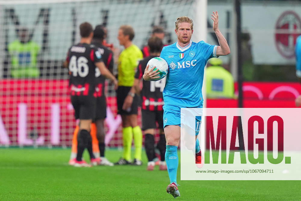 Napoli s Kevin De Bruyne celebrates after scoring 2-1 during the Serie A soccer match between Milan and Napoli at the San Siro Stadium in Milan , north Italy - Sunday , September 28 , 2025. - Soccer .
