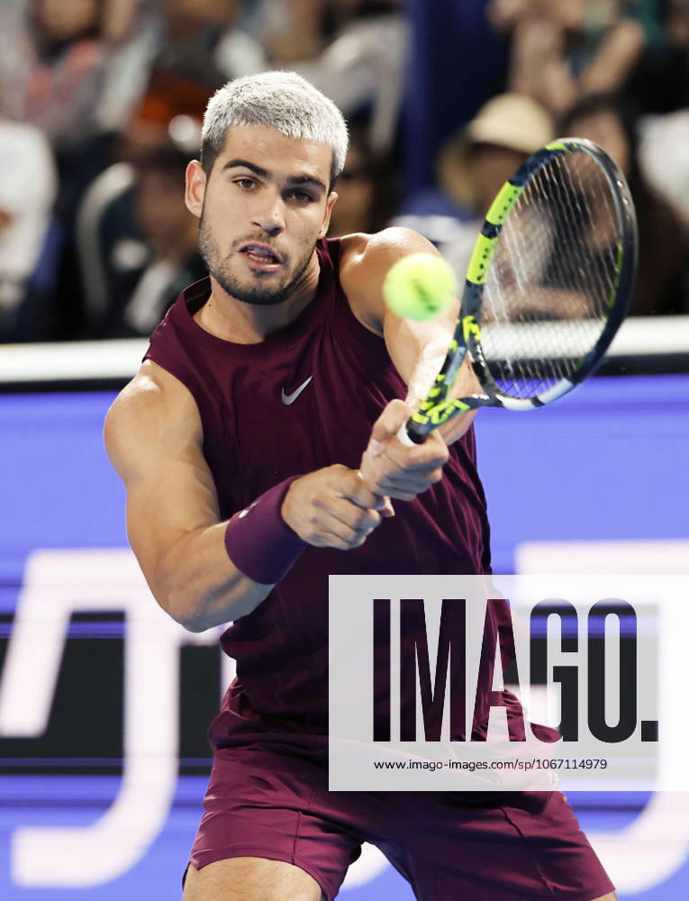 Tennis: Japan Open Carlos Alcaraz of Spain plays against Brandon Nakashima of the United States in the men s singles quarterfinals of the Japan Open tennis tournament at Ariake Tennis Park in Tokyo on Sept. 28, 2025. A14AA0004889989P