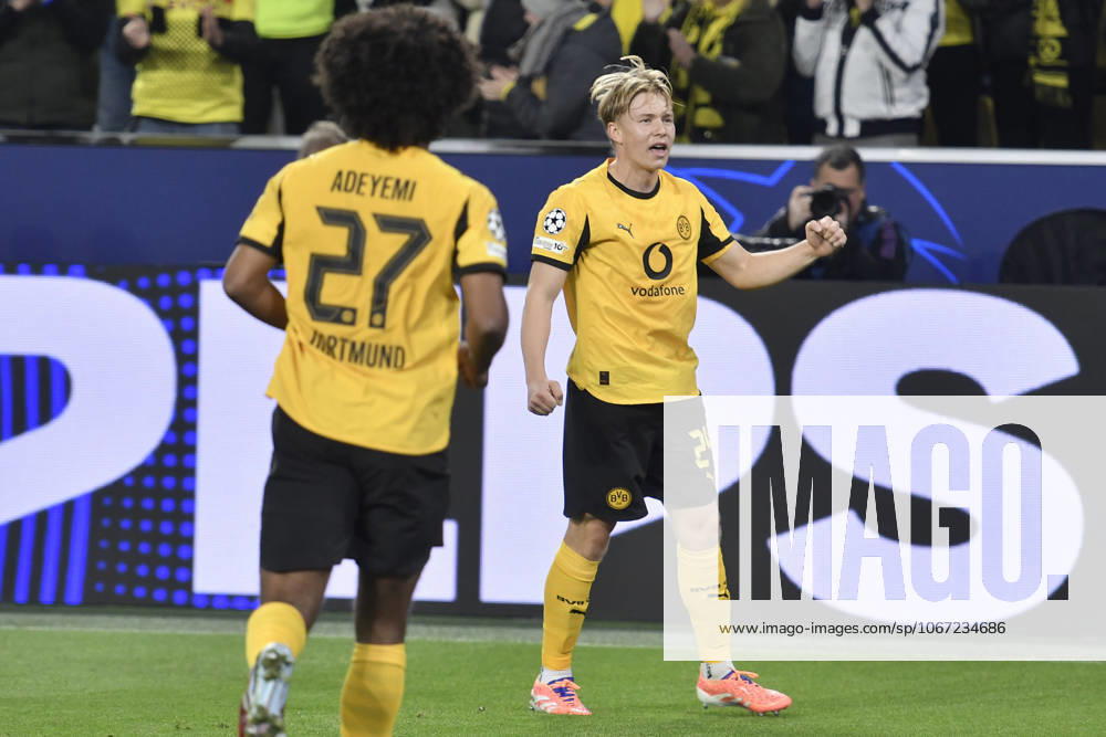 Daniel Svensson (Dortmund 24) jubelt nach dem Tor zum 1:0 01.04.2025 Fussball, Champions League, Borussia Dortmund vs Athletic Club de Bilbao, Signal Iduna Park, Dortmund,