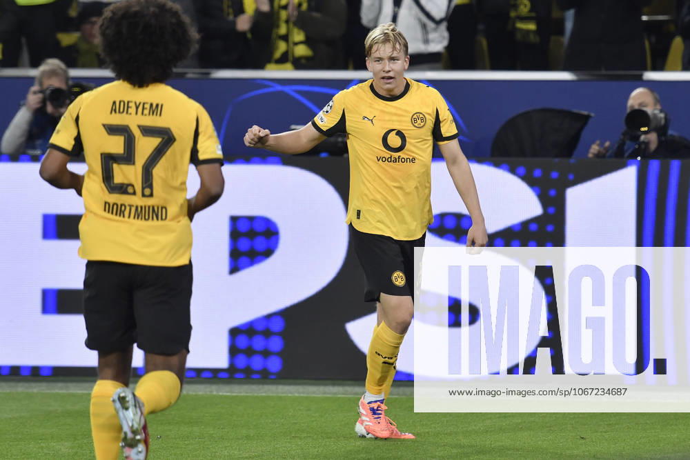 Daniel Svensson (Dortmund 24) jubelt nach dem Tor zum 1:0 01.04.2025 Fussball, Champions League, Borussia Dortmund vs Athletic Club de Bilbao, Signal Iduna Park, Dortmund,