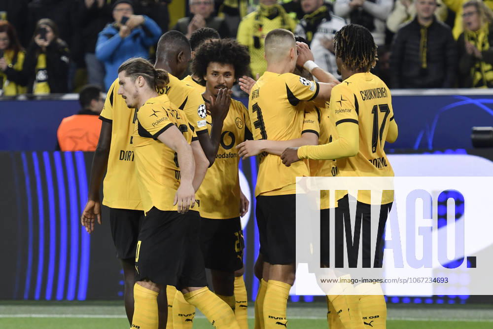 Daniel Svensson (Dortmund 24) jubelt nach dem Tor zum 1:0 mit der Mannschaft 01.04.2025 Fussball, Champions League, Borussia Dortmund vs Athletic Club de Bilbao, Signal Iduna Park, Dortmund,