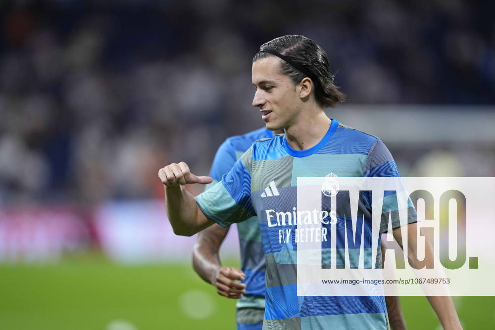 Alvaro Carreras of Real Madrid CF warms up during the Spanish League, LaLiga EA Sports, football match played between Real Madrid and Villarreal CF at Santiago Bernabeu stadium on October 04, 2025, in Madrid, Spain. Madrid Spain - ZUMA Vil 20251004_zaa_a181_433