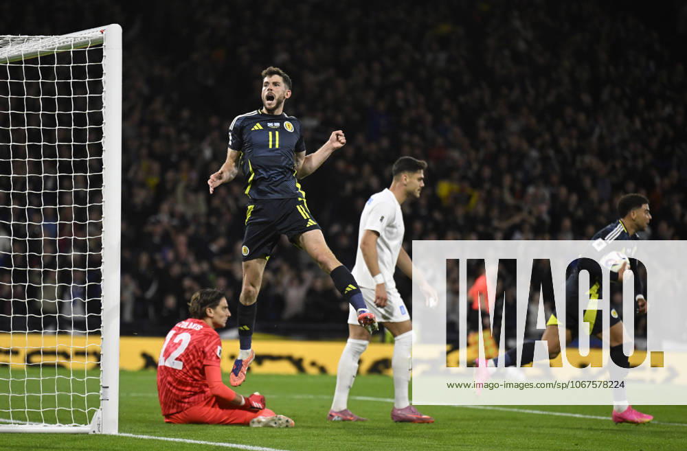 Glasgow, Scotland, 9th October 2025. Ryan Christie of Scotland scores the equaliser during the Scotland vs Greece FIFA World Cup, WM, Weltmeisterschaft, Fussball European Qualifying match at Hampden Park, Glasgow. Picture credit should read: Neil Hanna Sportimage . SPI_053_NH_Scotland_Greece SPI-4206-0053