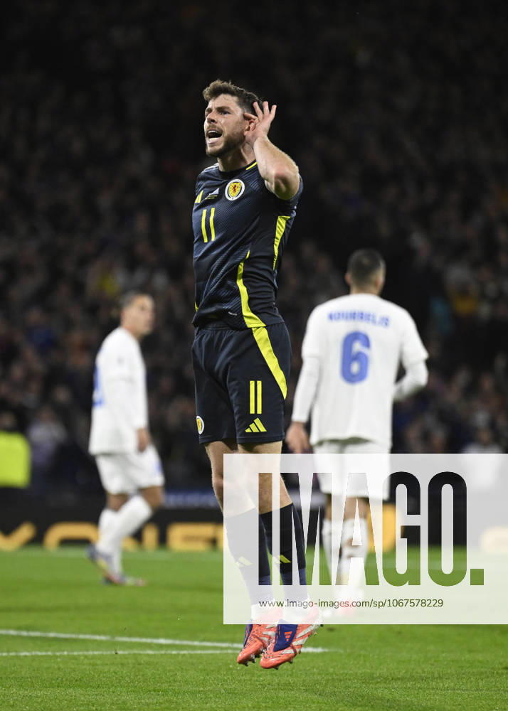 Glasgow, Scotland, 9th October 2025. Ryan Christie of Scotland scores the equaliser during the Scotland vs Greece FIFA World Cup, WM, Weltmeisterschaft, Fussball European Qualifying match at Hampden Park, Glasgow. Picture credit should read: Neil Hanna Sportimage . SPI_056_NH_Scotland_Greece SPI-4206-0056
