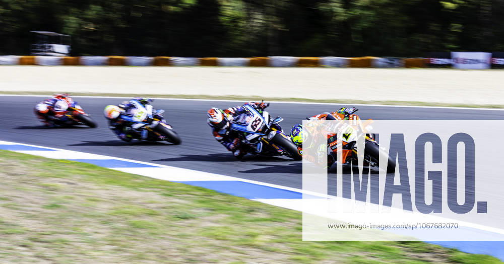 Alvaro Bautista and three other pilots in action during the WorldSBK Championship Tissot Superpole Race at the Estoril Circuit, Portugal, on October 12, 2025. Cascais Portugal - ZUMAr200 20251012_zsp_r200_012