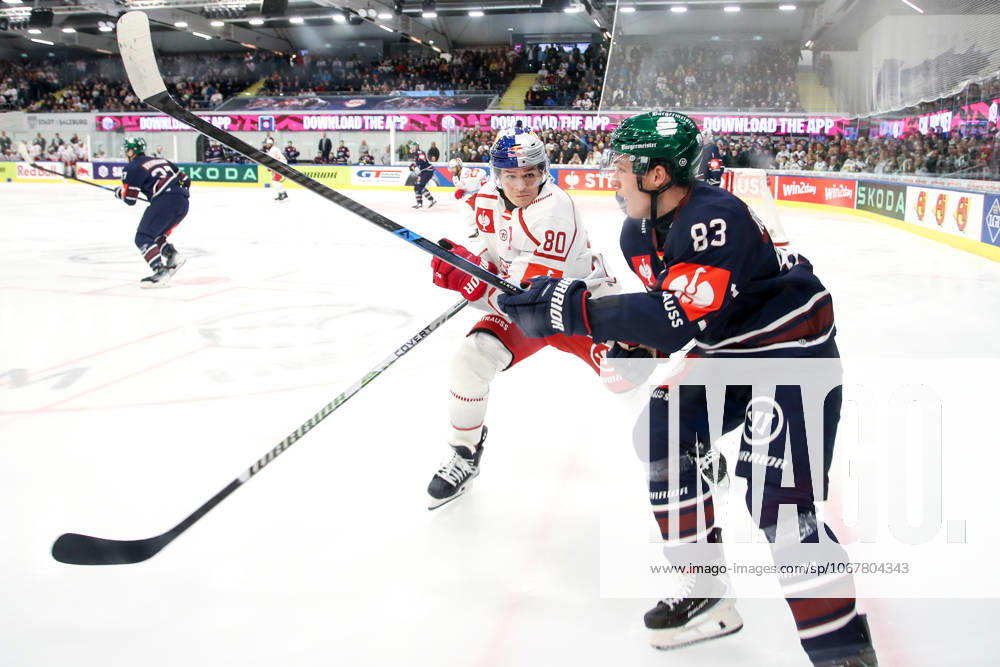 Ice hockey, Eishockey - CHL, EC RBS vs Berlin SALZBURG,AUSTRIA,15.OCT.25 - ICE HOCKEY - CHL, Champions Hockey League, group stage, EC Red Bull Salzburg vs Eisbaeren Berlin. Image shows Nikolaus Kraus (EC RBS) and Moritz Kretzschmar (Berlin). GEPAxpictures xMathiasxMandl