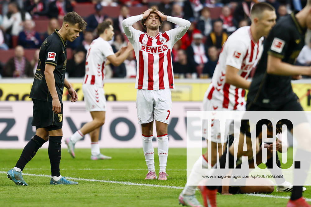 Luca Waldschmidt (1. FC Koeln, 7) after a missed shot on the goal during the Bundesliga match between 1. FC Koeln vs. FC Augsburg at the Rheinenergie-Stadion on matchday 7 of the 1. Bundesliga on October 18, 2025 in Koeln, Germany. DFL REGULATIONS PROHIBIT ANY USE OF PHOTOGRAPHS AS IMAGE SEQUENCES AND OR QUASI-VIDEO. Nordrhein-Westfalen Germany