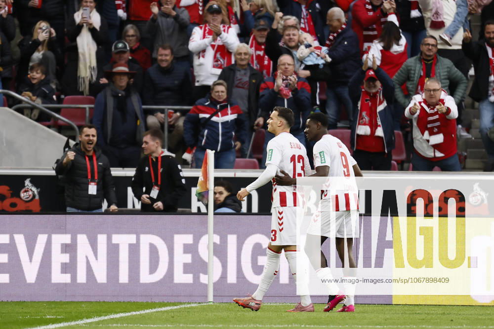 Said el Mala (1. FC Koeln, 13) celebrates his goal with the fans and Ragnar Ache (1. FC Koeln, 9) during the Bundesliga match between 1. FC Koeln vs. FC Augsburg at the Rheinenergie-Stadion on matchday 7 of the 1. Bundesliga on October 18, 2025 in Koeln, Germany. DFL REGULATIONS PROHIBIT ANY USE OF PHOTOGRAPHS AS IMAGE SEQUENCES AND OR QUASI-VIDEO. Nordrhein-Westfalen Germany