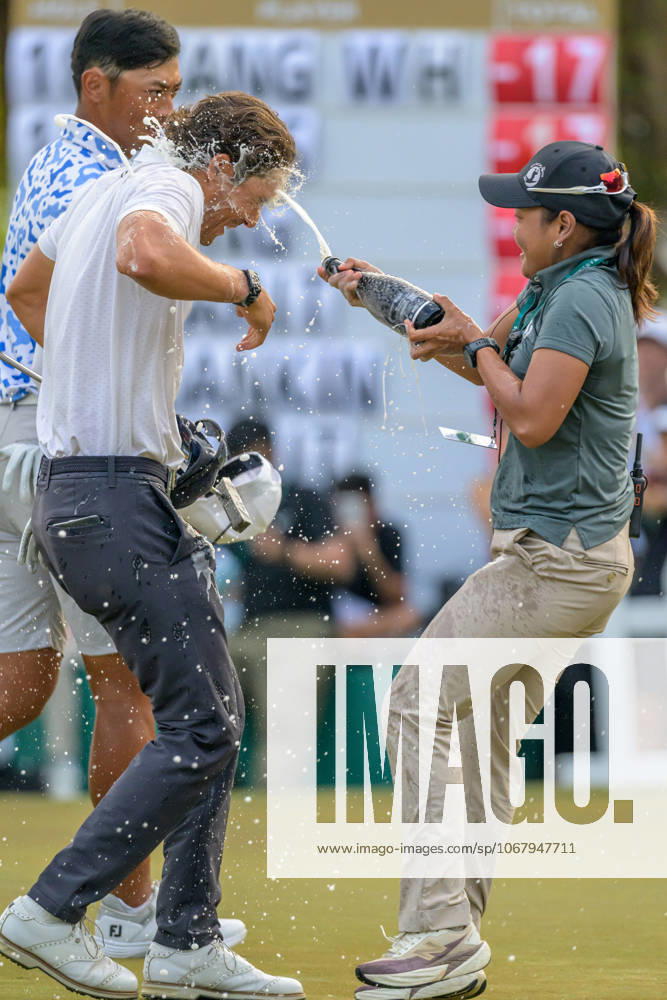 Macau Open Golf , Final Round, Macau Golf and Country Club Coloane, Macao, China . GermanyÃ¢â‚¬â ¢s Dominic Foos Wins the Macau Open Golf after a tiebreaker with Taiwans Wang, Wei-hsuan. Foos is sprayed with champagne Macao China - ZUMAr144 20251019_zap_r144_016