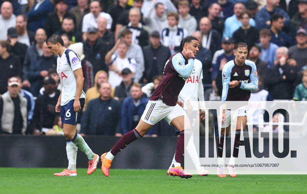 London, England, 19th October 2025. Morgan Rogers of Aston Villa celebrates after scoring to make it 1-1 during the Tottenham Hotspur vs Aston Villa Premier League match at the Tottenham Hotspur Stadium, London. Picture credit should read: Paul Terry Sportimage . SPI_021_PT_Tottenham_Villa SPI-4223-0021