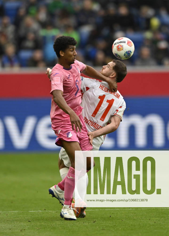 Zweikampf, Aktion Budu Zivzivadze Siwsiwadse 1. FC Heidenheim 1846 FCH (11) gegen Bernardo TSG 1899 Hoffenheim (13) TSG 1899 Hoffenheim vs 1. FC Heidenheim 1846 FCH 25.10.2025 DFL REGULATIONS PROHIBIT ANY USE OF PHOTOGRAPHS AS IMAGE SEQUENCES AND OR QUASI-VIDEO TSG 1899 Hoffenheim vs 1. FC Heidenheim 1846 FCH