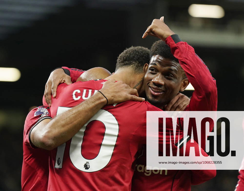 Manchester, England, 25th October 2025. Amad Diallo of Manchester United, ManU points to Matheus Cunha of Manchester United as he celebrates scoring the first goal during the Manchester United vs Brighton and Hove Albion Premier League match at Old Trafford, Manchester. Picture credit should read: Andrew Yates Sportimage . SPI_040_AY_Man_Utd_Brighton SPI-4237-0039