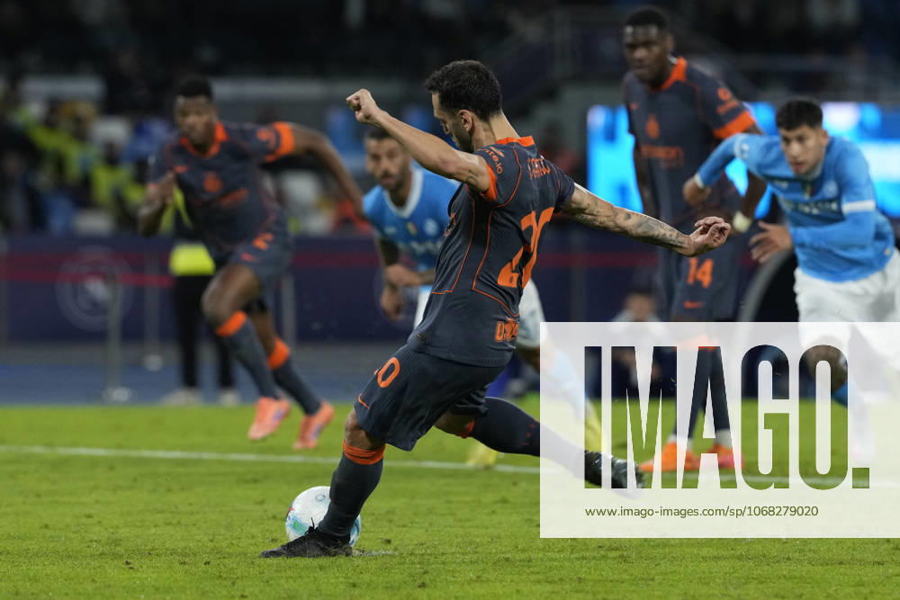 Hakan Calhanoglu of FC Internazionale scoring penalty during the Serie A match between SSC Napoli and FC Internazionale at Stadio Diego Armando Maradona Naples Italy on 25 October 2025. Naples Stadio Diego Armando Maradona Naples Italy