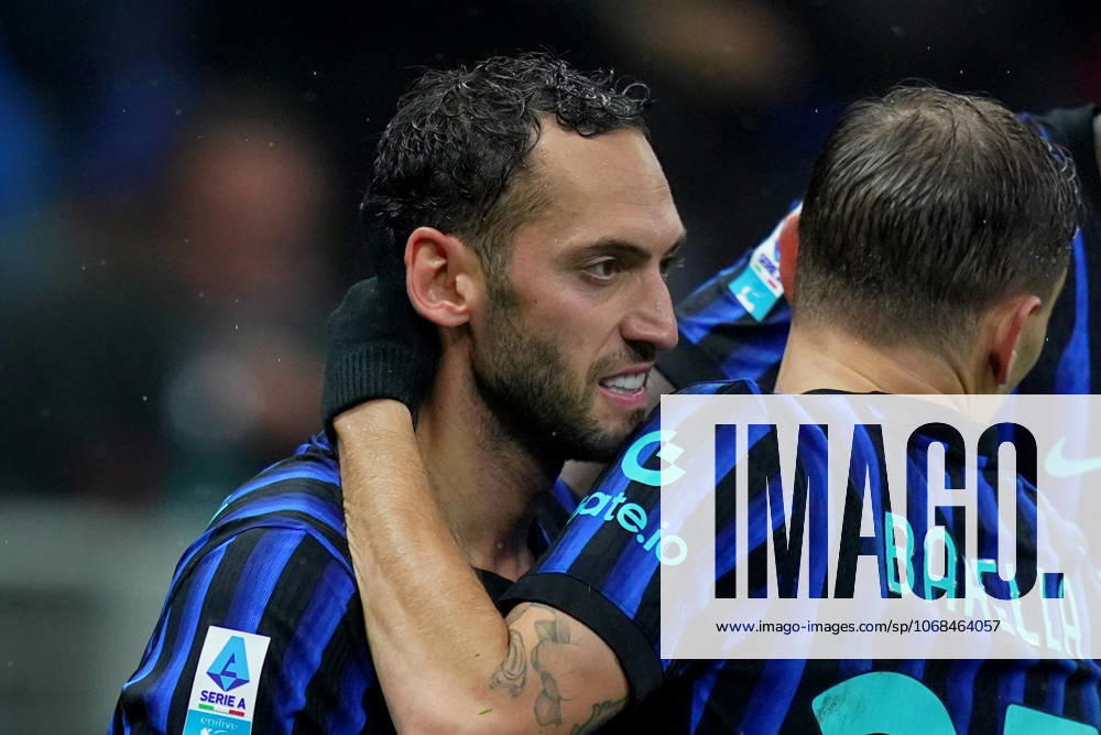 Inter Milan s Hakan Calhanoglu celebrates after scoring 1-0 during the Serie A soccer match between Inter and Fiorentina at the San Siro Stadium in Milan , north Italy - Wednesday , October 29 , 2025. - Soccer .