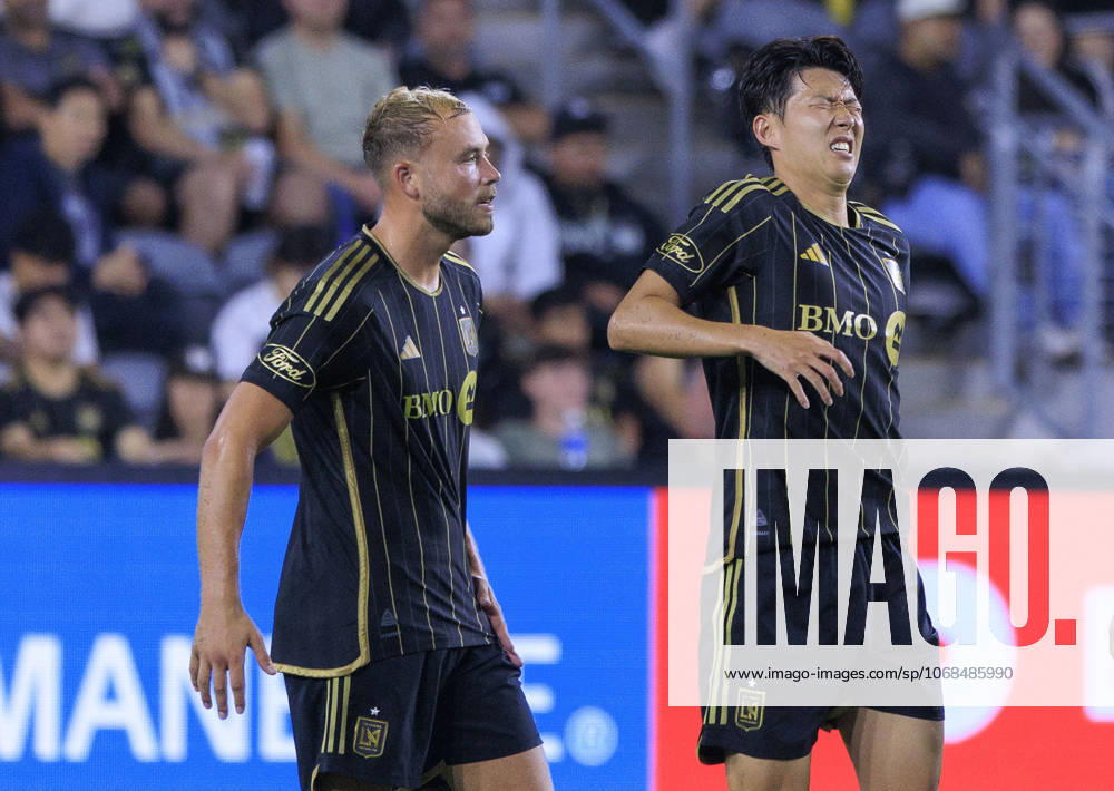 Son Heung-min 7 of the Los Angeles Football Club grimaces in pain after being fouled during Game1 of the Audi 2025 MLS, Fussball Herren, USA Cup Playoffs game against the Austin FC on Wednesday October 29, 2025 at the BMO Stadium in Los Angeles, California. LAFC defeats Austin FC, 2-1. JAVIER ROJAS PI Los Angeles USA - ZUMAp124 20251029_zaa_p124_086