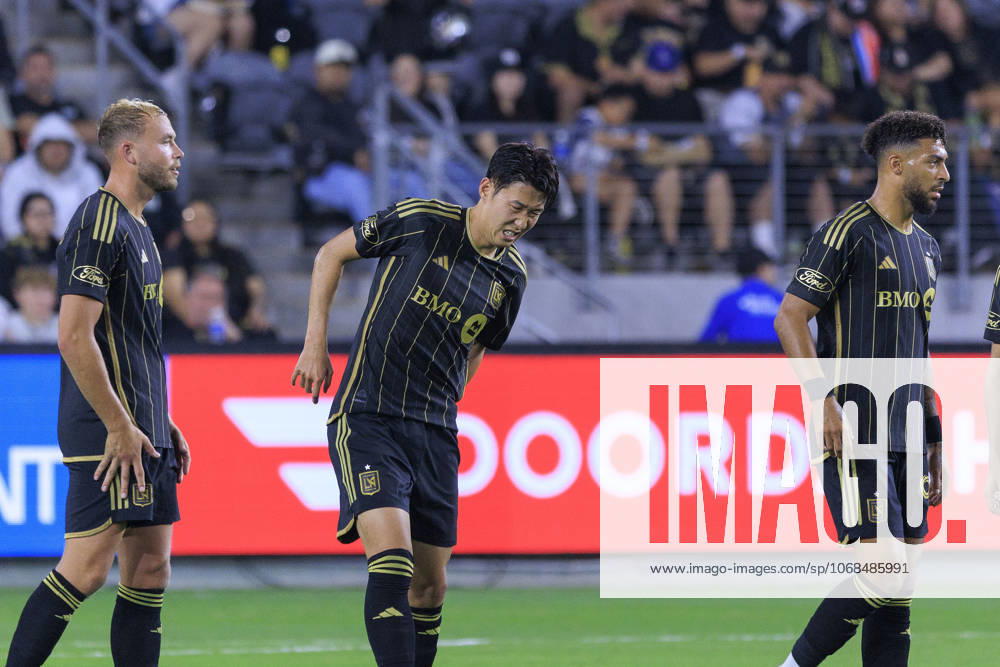 Son Heung-min 7 of the Los Angeles Football Club grimaces in pain after being fouled during Game1 of the Audi 2025 MLS, Fussball Herren, USA Cup Playoffs game against the Austin FC on Wednesday October 29, 2025 at the BMO Stadium in Los Angeles, California. LAFC defeats Austin FC, 2-1. JAVIER ROJAS PI Los Angeles USA - ZUMAp124 20251029_zaa_p124_087