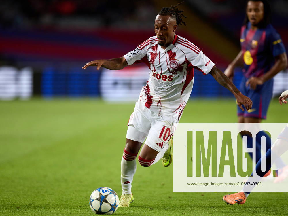 Gelson Martins of Olympiacos in action during the UEFA Champions League match between FC Barcelona, Barca v Olympiakos Piraeus at the Lluis Companys Olympic Stadium on October 21, 2025 in Barcelona Spain. Barcelona Spain - ZUMAr232 20251021_zsp_r232_077