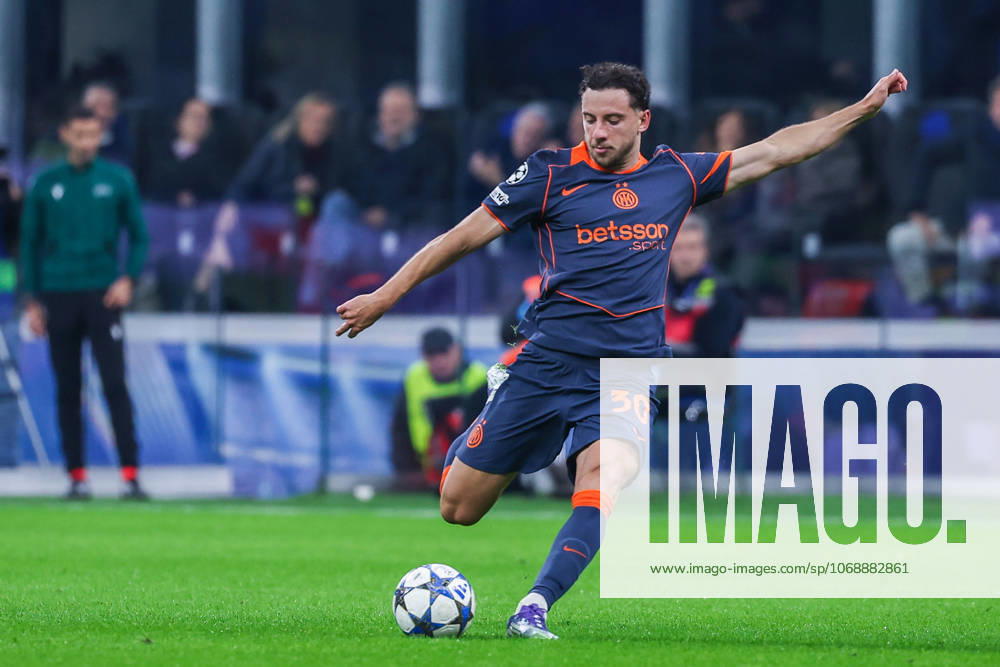 Carlos Augusto of FC Internazionale seen in action during UEFA Champions League 2025 26 League Phase - Matchday 4 football match between FC Internazionale and FC Kairat Almaty at San Siro Stadium in Milan Italy on 05 November 2025. Milan Stadio Giuseppe Meazza Milan Italy