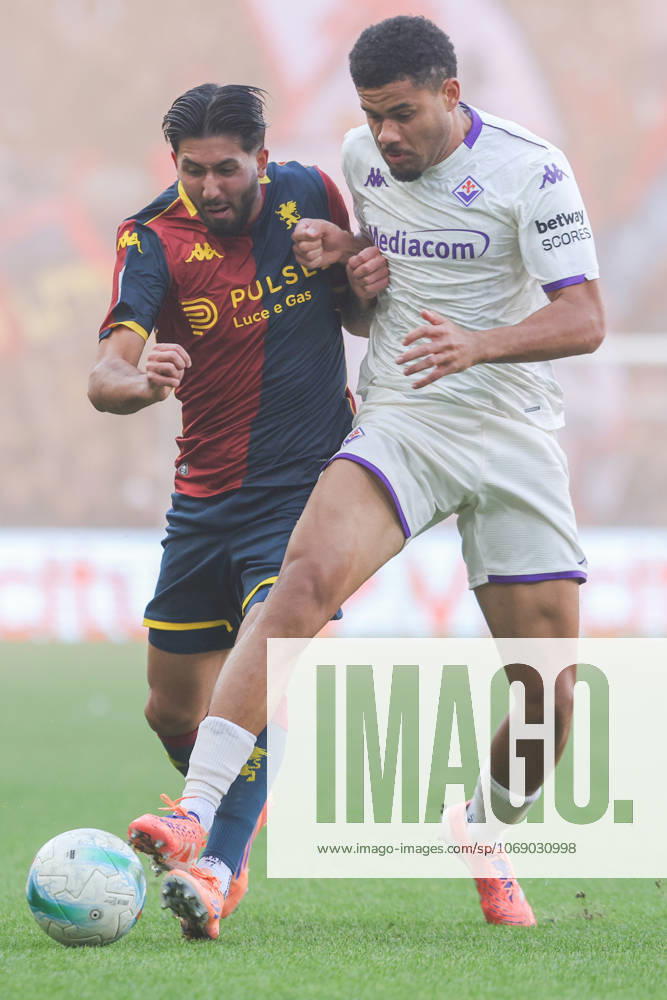 Genoas Mikael Ellertsson fights for the ball during the Serie A soccer match between Genoa and Fiorentina at the Luigi Ferraris Stadium in Genoa, Italy - Sunday, November 09, 2025. - Soccer .