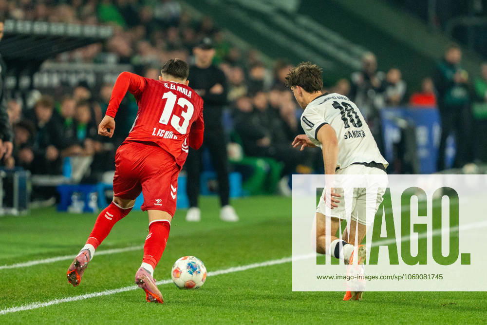 Philipp Sander (Borussia Moenchengladbach, 16) im Laufduell mit Said El Mala (1. FC Koeln, 13) VfL Borussia Moenchengladbach vs. 1. FC Koeln, Fussball, 1. Bundesliga, 10. Spieltag, Saison 2025 2026, 08.11.2025 DFL REGULATIONS PROHIBIT ANY USE OF PHOTOGRAPHS AS IMAGE SEQUENCES AND OR QUASI-VIDEO VfL Borussia Moenchengladbach vs. 1. FC Koeln, Fussball, 1. Bundesliga, 10. Spieltag, Saison 2025 2026, 08.11.2025 Moenchengladbach