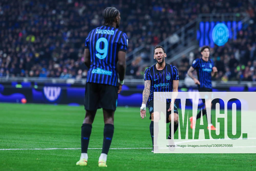 Hakan Calhanoglu of FC Internazionale reacts during Serie A 2025 26 football match between FC Internazionale and AC Milan at San Siro Stadium in Milan Milan Italy