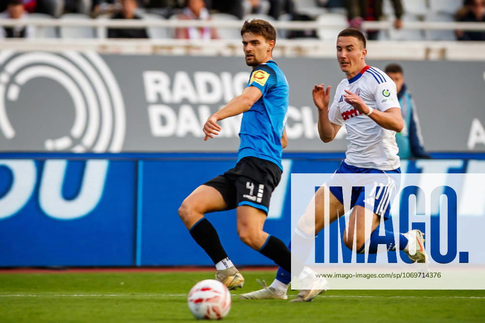 SuperSport HNL, round 15: HNK Hajduk Split v NK Varazdin Luka Skaricic of NK Varazdin and Michele Sego of HNK Hajduk Split during the SuperSport HNL 2025. 2026. round 15 match between HNK Hajduk Split and NK Varazdin at Poljud Stadium in Split, Croatia on November 29, 2025. ZvonimirxBarisin PIXSELL