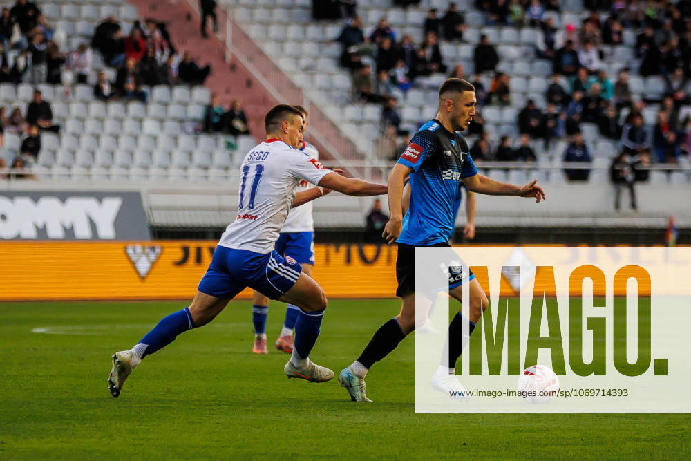 SuperSport HNL, round 15: HNK Hajduk Split v NK Varazdin Michele Sego of HNK Hajduk Split and Antonio Borsic of NK Varazdin during the SuperSport HNL 2025. 2026. round 15 match between HNK Hajduk Split and NK Varazdin at Poljud Stadium in Split, Croatia on November 29, 2025. ZvonimirxBarisin PIXSELL