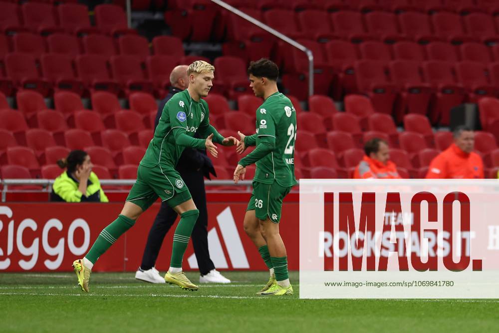 , JohanCruyff Arena , season 2025 2026 , Dutch Eredivisie Football , match between Ajax and FC Groningen (replay) , Picture shows , FC Groningen player David van der Werff, FC Groningen player Thom van Bergen Ajax - Groningen (replay) x32313173x