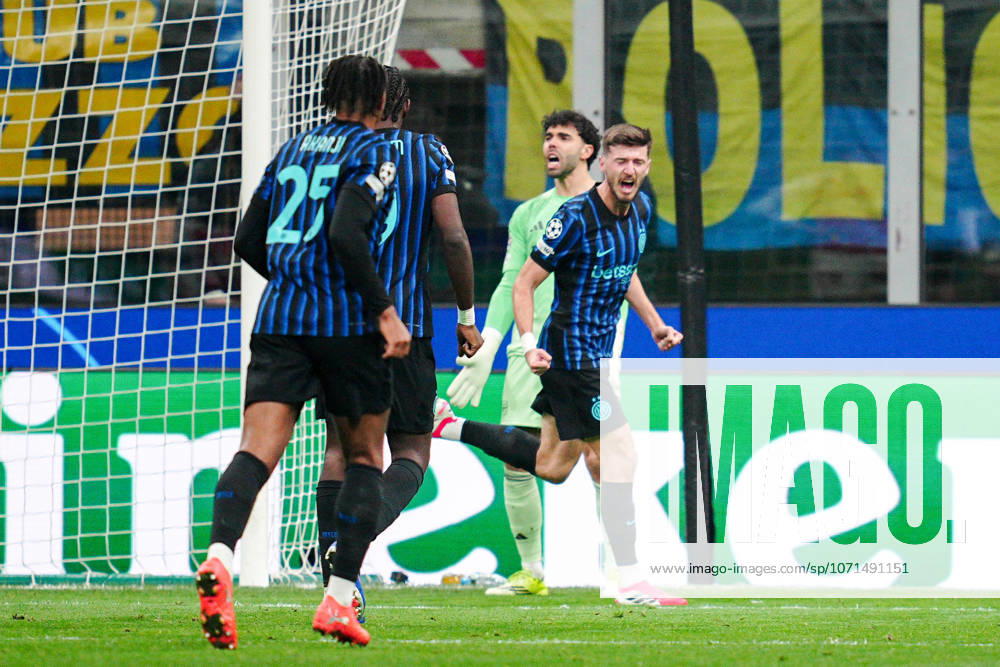 Inter Milans Petar Sucic celebrates after scoring goal for his team during the Uefa Champions League soccer match between Inter and Arsenal at the San Siro Stadium in Milan , north Italy - Tuesday , January 20, 2026. - Soccer .