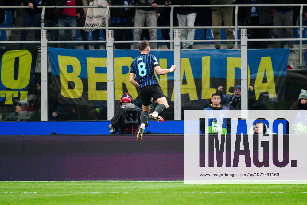 Inter Milans Petar Sucic celebrates after scoring goal for his team during the Uefa Champions League soccer match between Inter and Arsenal at the San Siro Stadium in Milan , north Italy - Tuesday , January 20, 2026. - Soccer .