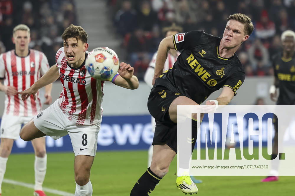 Maximilian Eggestein (SC Freiburg, 08) und Marius Bülter, Bulter (1. FC Köln, 30) im Zweikampf , Deutschland, Fussball, 1. Bundesliga, 19.Spieltag, 2025 2026, SC Freiburg vs. 1.FC Köln, 25.01.2026, Freiburg im Breisgau Europa-Park Stadion Deutschland
