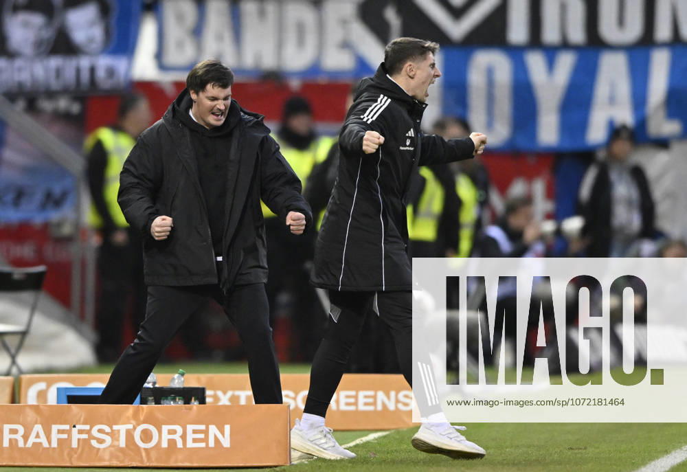 Trainer Coach Merlin Polzin Hamburger SV HSV am Spielfeldrand Gestik Geste Schlussjubel, Freude, Glueck, Jubel mit Co-Trainer Coach Loic Fave Hamburger SV HSV 1. FC Heidenheim 1846 FCH vs Hamburger SV HSV 07.02.2026 DFL REGULATIONS PROHIBIT ANY USE OF PHOTOGRAPHS AS IMAGE SEQUENCES AND OR QUASI-VIDEO 1. FC Heidenheim 1846 FCH vs Hamburger SV HSV