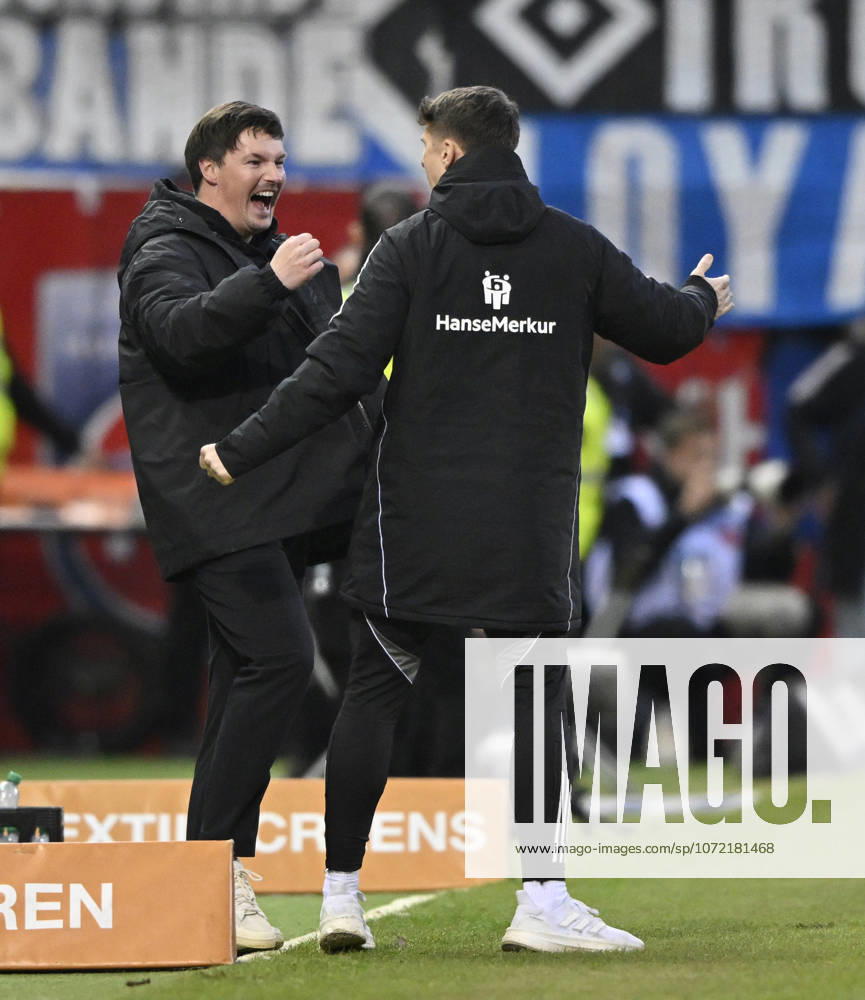 Trainer Coach Merlin Polzin Hamburger SV HSV am Spielfeldrand Gestik Geste Schlussjubel, Freude, Glueck, Jubel mit Co-Trainer Coach Loic Fave Hamburger SV HSV 1. FC Heidenheim 1846 FCH vs Hamburger SV HSV 07.02.2026 DFL REGULATIONS PROHIBIT ANY USE OF PHOTOGRAPHS AS IMAGE SEQUENCES AND OR QUASI-VIDEO 1. FC Heidenheim 1846 FCH vs Hamburger SV HSV