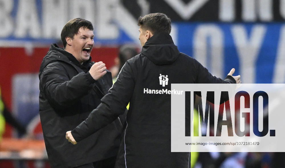 Trainer Coach Merlin Polzin Hamburger SV HSV am Spielfeldrand Gestik Geste Schlussjubel, Freude, Glueck, Jubel mit Co-Trainer Coach Loic Fave Hamburger SV HSV 1. FC Heidenheim 1846 FCH vs Hamburger SV HSV 07.02.2026 DFL REGULATIONS PROHIBIT ANY USE OF PHOTOGRAPHS AS IMAGE SEQUENCES AND OR QUASI-VIDEO 1. FC Heidenheim 1846 FCH vs Hamburger SV HSV