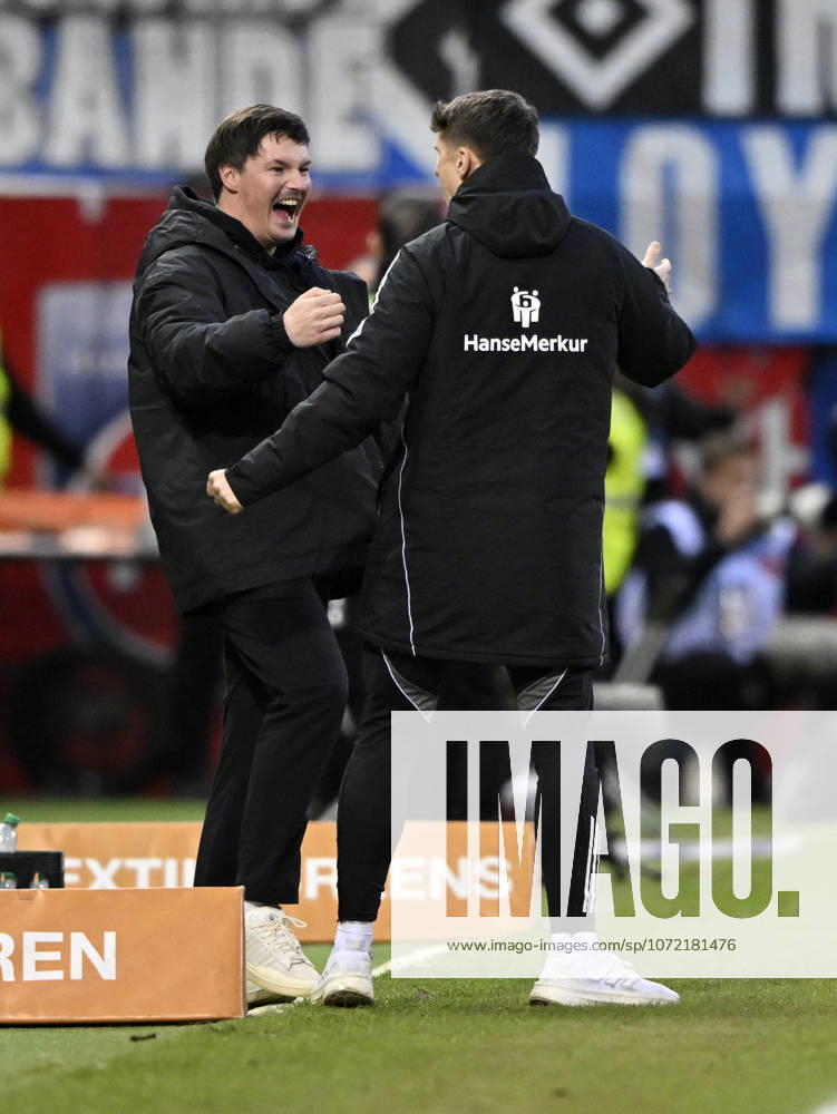 Trainer Coach Merlin Polzin Hamburger SV HSV am Spielfeldrand Gestik Geste Schlussjubel, Freude, Glueck, Jubel mit Co-Trainer Coach Loic Fave Hamburger SV HSV 1. FC Heidenheim 1846 FCH vs Hamburger SV HSV 07.02.2026 DFL REGULATIONS PROHIBIT ANY USE OF PHOTOGRAPHS AS IMAGE SEQUENCES AND OR QUASI-VIDEO 1. FC Heidenheim 1846 FCH vs Hamburger SV HSV