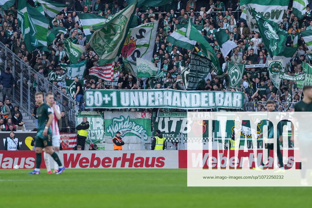 Spruchband der Fans und Ultras auf der Tribüne, Banne, 50+1 unverhandelbar , Deutschland, Fussball, 1. Bundesliga, 21.Spieltag, 2025 2026, SC Freiburg vs. SV Werder Bremen, 07.02.2026, Europa-Park Stadion, Freiburg, Deutschland DFL REGULATIONS PROHIBIT ANY USE OF PHOTOGRAPHS AS IMAGE SEQUENCES AND OR QUASI-VIDEO. Freiburg Europa-Park Stadion Baden-Württemberg Deutschland