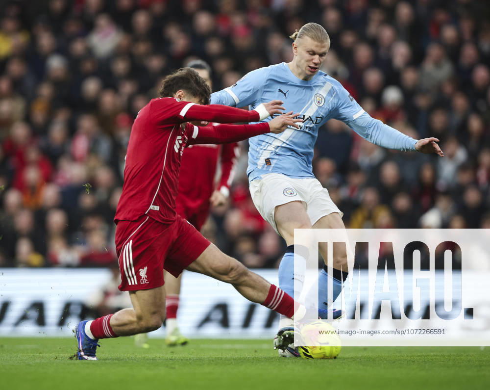 Liverpool v Manchester City, FA Premier League 08.02.26 Liverpool v Manchester City, FA Premier League Bradley Ormesher The Times Alisson Becker of Liverpool saves from Erling Haaland of Manchester City challanged by Milos Kerkez of Liverpool