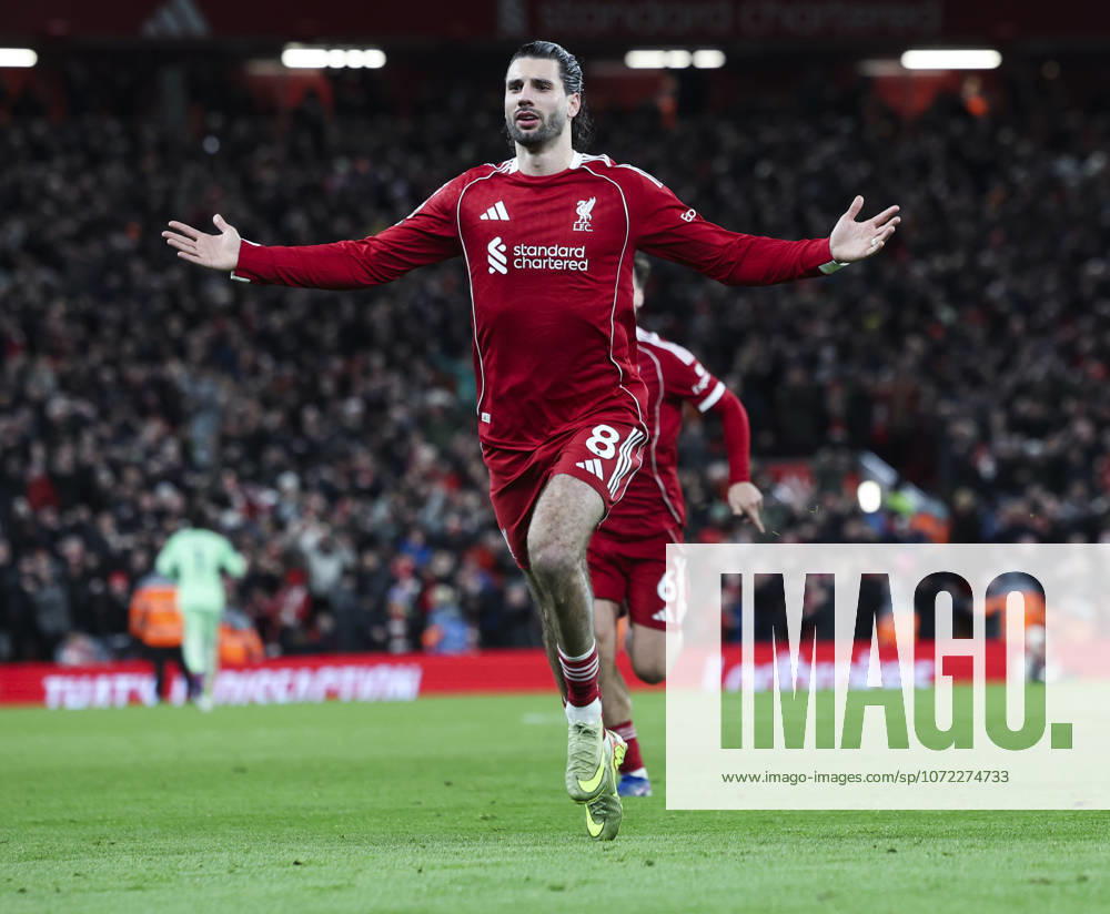 Liverpool v Manchester City, FA Premier League 08.02.26 Liverpool v Manchester City, FA Premier League Bradley Ormesher The Times Dominik Szoboszlai of Liverpool scores and celebrates scoring his teams opening goal 1-0