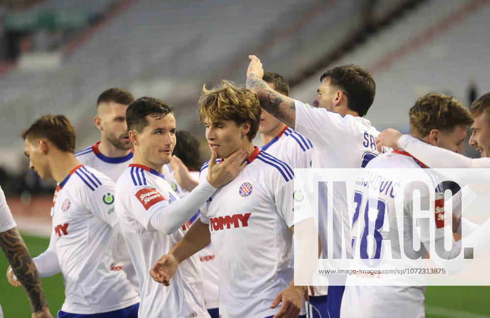 SuperSport HNL, round 18: HNK Hajduk Split v NK Slaven Belupo Players of HNK Hajduk Split celebrate after Rokas Pukstas of HNK Hajduk Split scores for 1:0 during the SuperSport HNL 2025. 2026. round 21 match between HNK Hajduk Split and NK Slaven Belupo at Poljud Stadium in Split, Croatia on February 7, 2026. IvoxCagalj PIXSELL